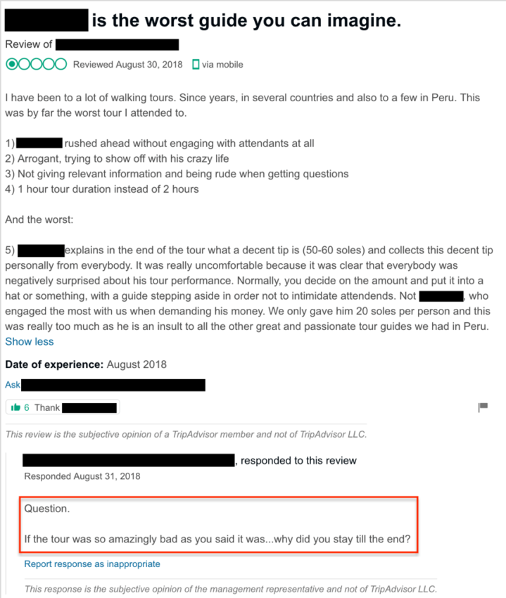 MORE Bad Management Responses on TripAdvisor | Tourism Tiger