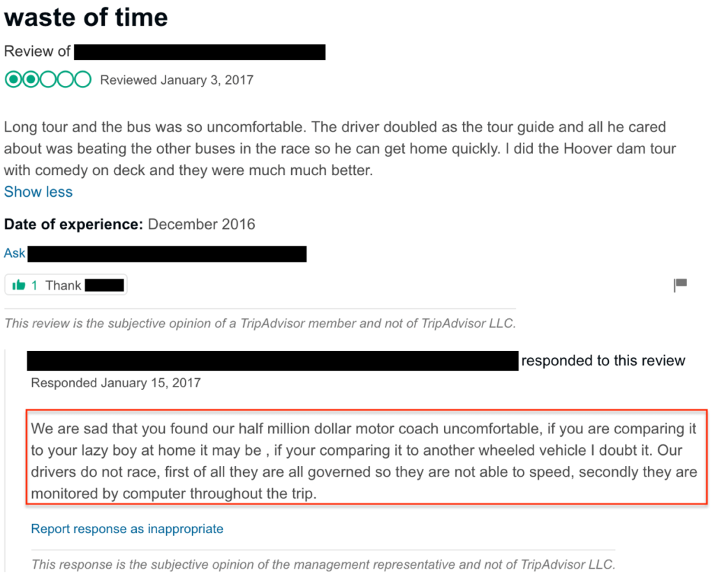 MORE Bad Management Responses On TripAdvisor | Tourism Tiger